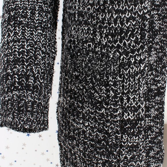Black White Waffle Knit Duster Long Sweater Cardigan - Picture 3 of 7
